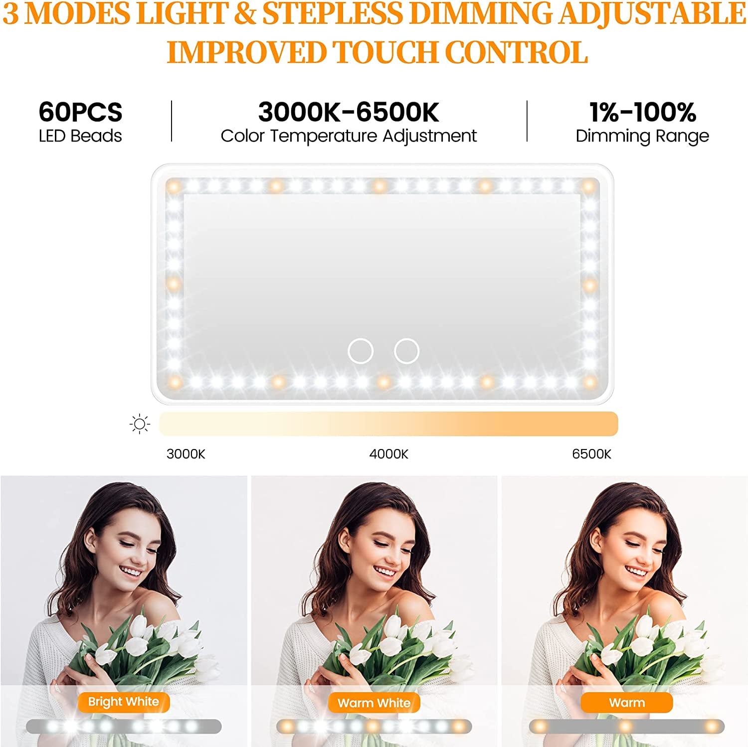 Car Sun Visor Vanity Mirror with Lights, Rechargeable Car Makeup Mirror Accessories, Birthday Gifts for Women Girl, 3 Light Modes, Dimmable Touch Led Screen, Universal for Car Truck