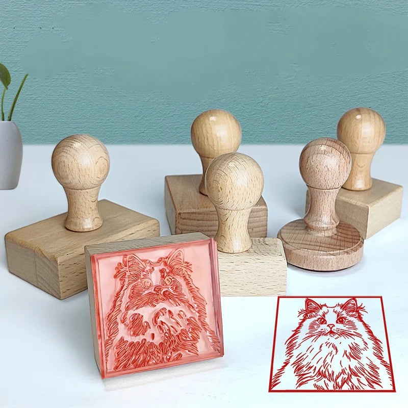 Logo Customized Wooden Ink Stamp DIY Personalized Rubber Stamp Handbook Hobby Student Stationery Scrapbooking Decoration Round