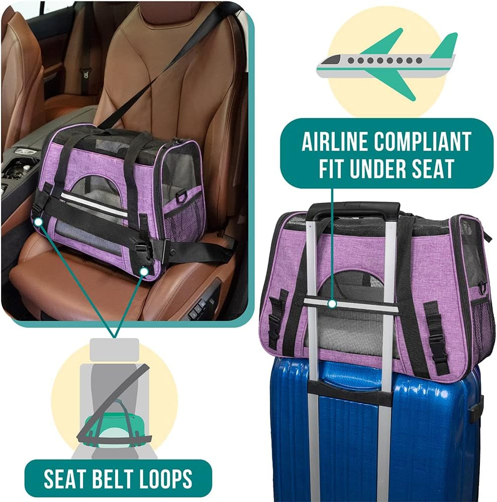 Premium Airline Approved Soft-Sided Pet Travel Carrier | Ventilated, Comfortable Design with Safety Features | Ideal for Small to Medium Sized Cats, Dogs, and Pets