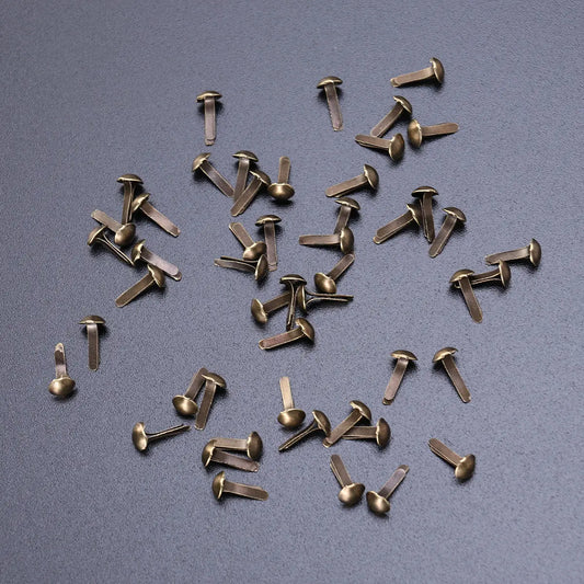 100Pcs Bronze Mini Brads Electroplated Iron Paper Fasteners 4.5x8mm for Scrapbooking DIY Crafts Photo Albums Ribbons Mounting