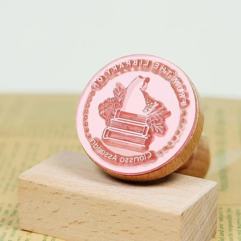 Logo Customized Wooden Ink Stamp DIY Personalized Rubber Stamp Handbook Hobby Student Stationery Scrapbooking Decoration Round